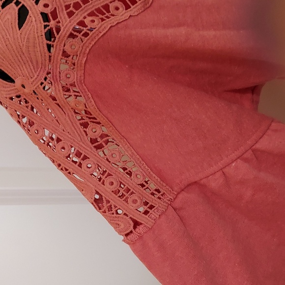 Est. 1948 Cute Coral Peplum  Lace Shoulder Top - Picture 3 of 10
